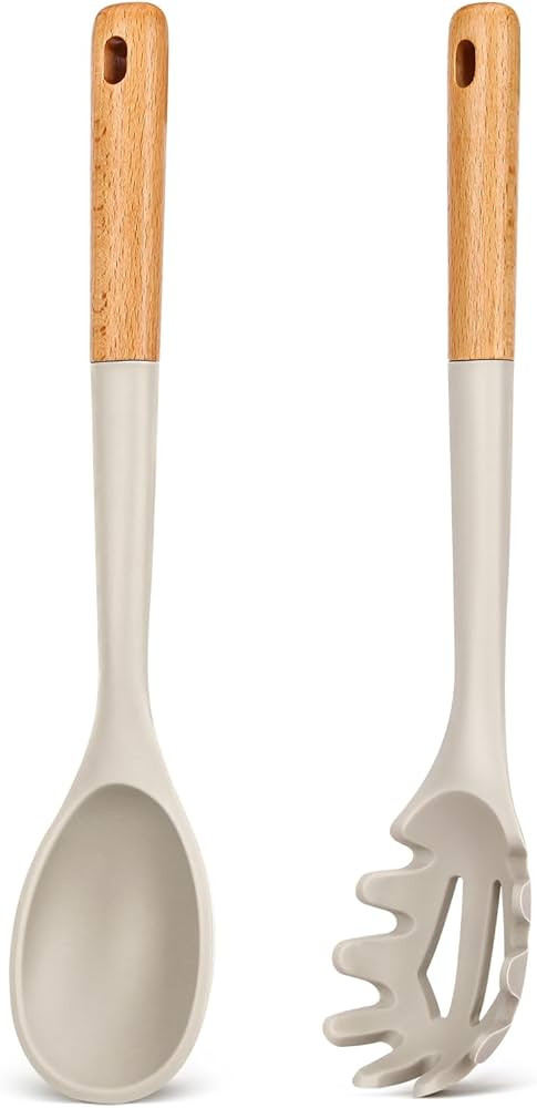 Silicone Pasta Fork And Cooking Spoon, Kitchen Heat Resistant Noodle Spoon Server, BPA Free Spagh... | Amazon (US)