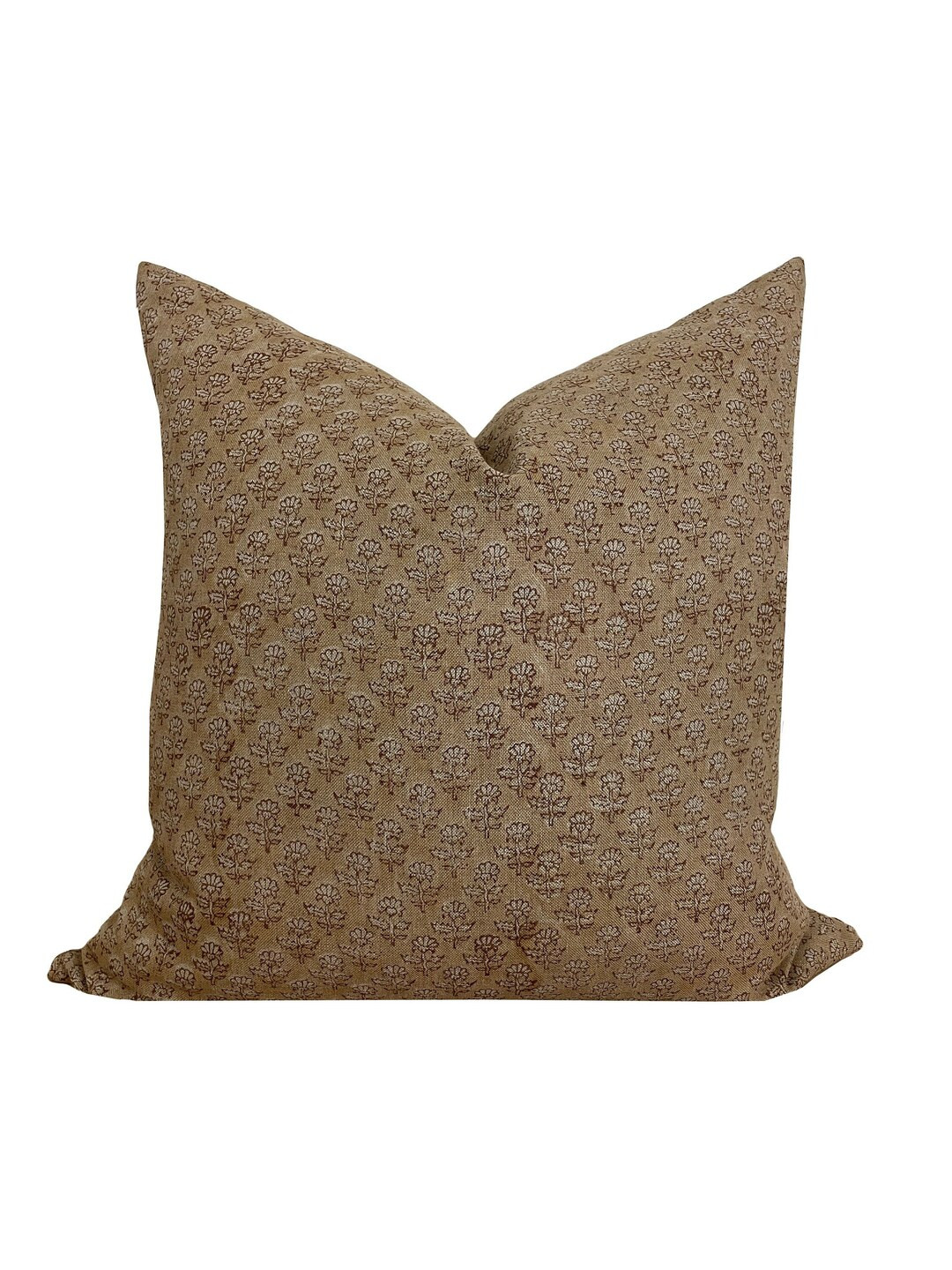 Brown Linen Block Print Pillow Cover, Neutral Floral Block Print Pillow Cover Dye Lot 2 - Etsy | Etsy (US)