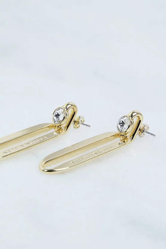 Hand Set European Crystal Ellipse Drop Earrings | Karen Millen US