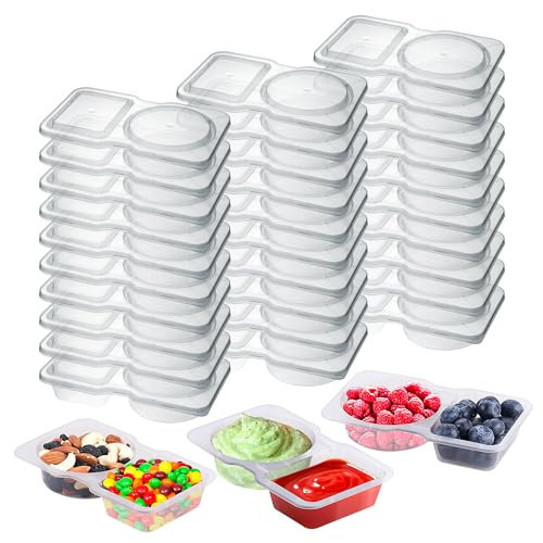 HUVOQ 30 PCS Snack Containers with Lids, Portable Divided Snack Containers 2 Compartment Dip Containers Reusable Snack Pack Containers for School Office On-the-Go Travel | Amazon (US)