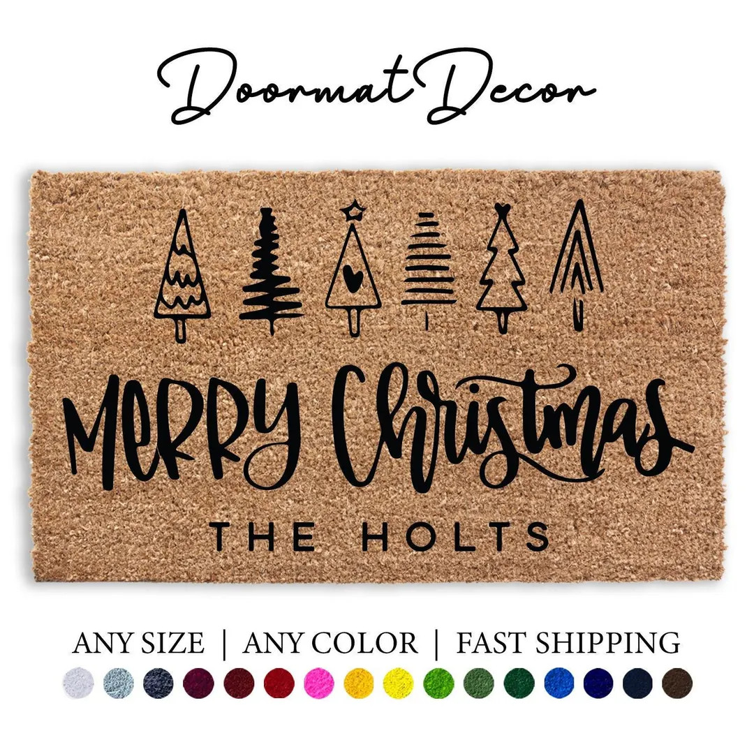 Personalized Merry Christmas Doormat, Merry Christmas Door Mat, Outdoor Welcome Mat, Flock Coir C... | Etsy (US)