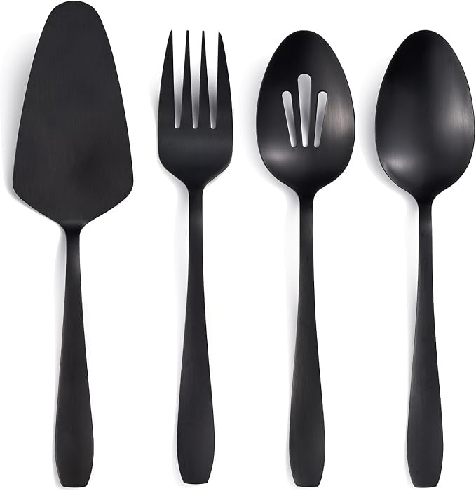 Matte Black Serving Set, 4-Piece Stainless Steel Large Hostess Set Include Slotted Spoon Serving ... | Amazon (US)