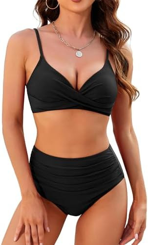 ZAFUL Women High Waisted Bikini Sets Two Piece Swimsuit Push Up Twist Front Ruched Bathing Suit | Amazon (US)