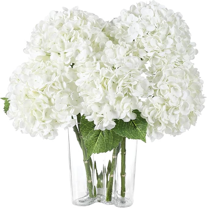 White Hydrangea Artificial Flowers 3pcs Lifelike Faux Hydrangea Real Touch Fake Flowers for Home ... | Amazon (US)