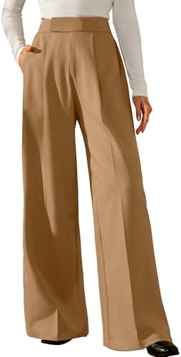 Arach&Cloz Women's Wrinkle-Free Pleated Business Wide Leg Pants Fall 2025 | Amazon (US)