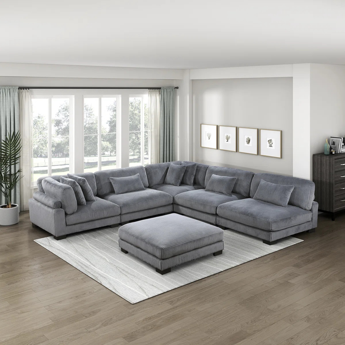 Brinsley 135”W Modern Track Arm Modular Sectional Sofa | Wayfair North America