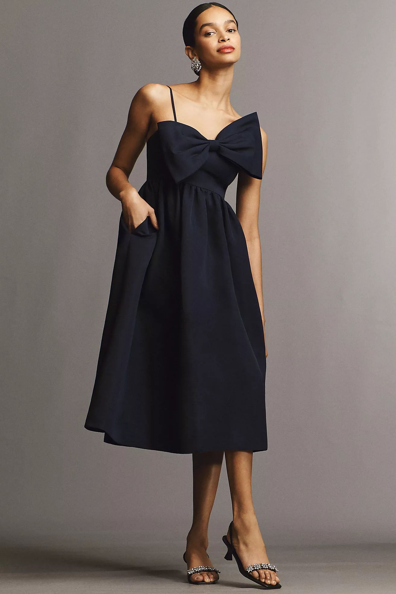 Sachin & Babi Sloane Asymmetrical Bow A-Line Midi Dress | Anthropologie (US)