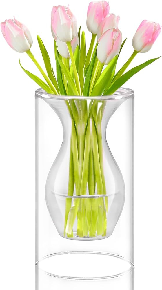 ZENS Clear Vase for Decor, Modern Hollowed Out Glass Flower Vase for Home Décor Living Room Tabl... | Amazon (US)