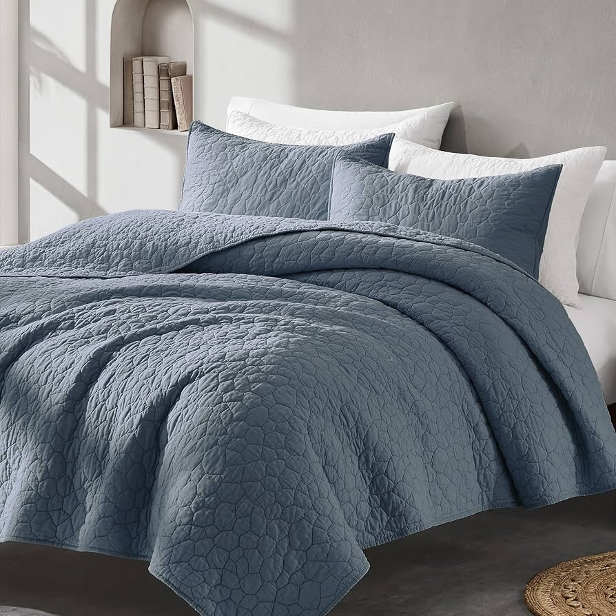 R.SHARE 100% Cotton Quilt Bedding Set Queen Size Blue Grey, Farmhouse Country Quilt, Shabby Chic ... | Amazon (US)