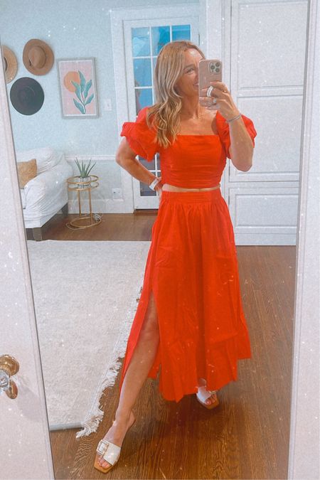 4th of July ootd, Fourth of July outfit, red dress, 2 piece set, summer ootd, red maxi skirt. Use code 25OFF 

#LTKunder100 #LTKtravel #LTKSeasonal
