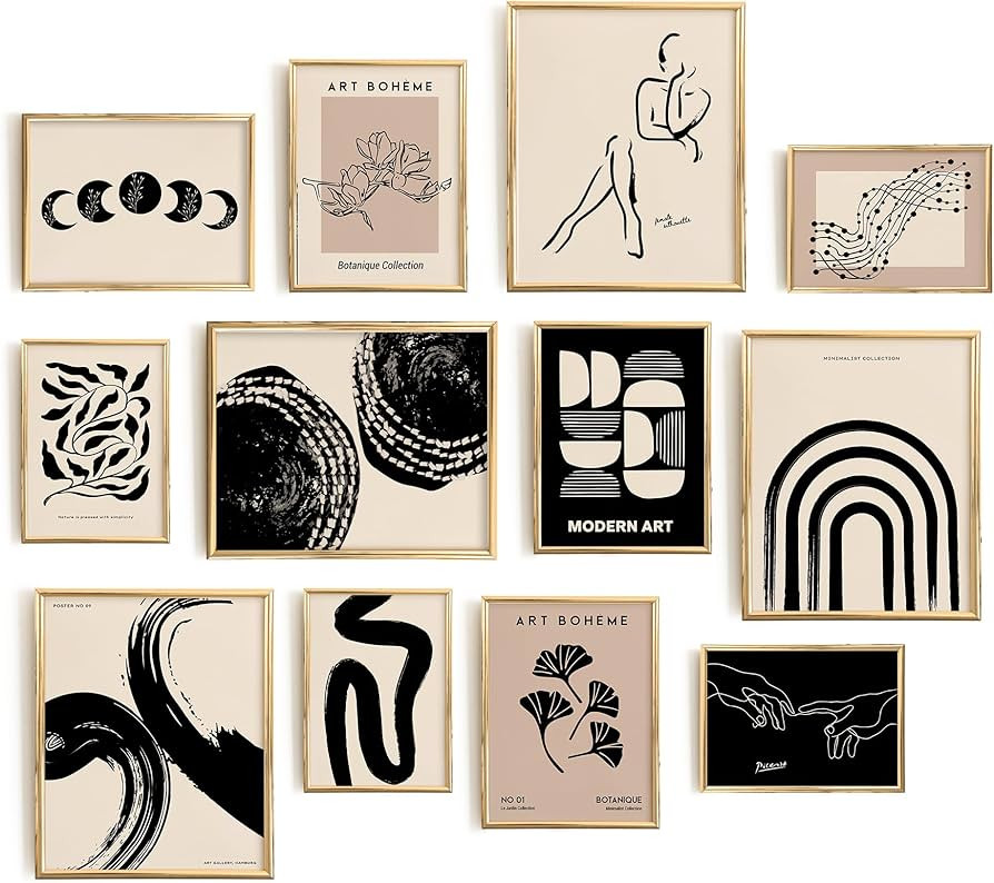 Set 12 Boho Wall Art Black And White Art Prints - Abstract Wall Art, Midcentury Modern Wall Art, ... | Amazon (US)