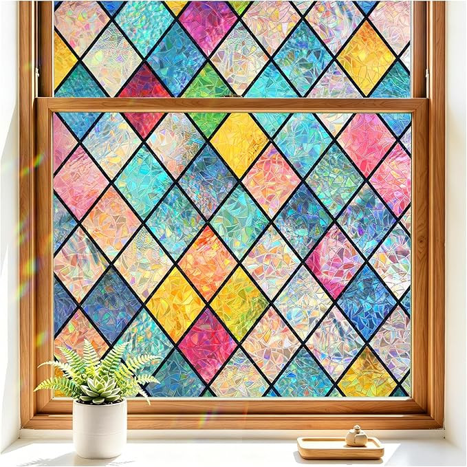 Haton Window Privacy Film Stained Glass Film, Rainbow Decorative Window Cling, Static Cling Sun B... | Amazon (US)