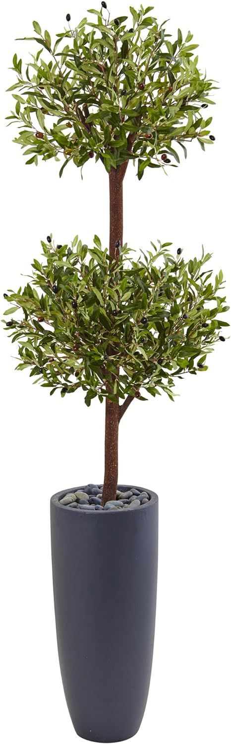 Nearly Natural 6ft. Olive Double Artificial Tree in Gray Cylinder Planter | Amazon (US)