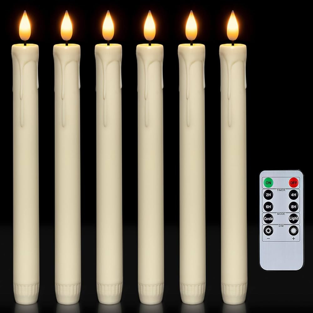 Homemory 6 Pcs Flameless Taper Candles with Remote, Timer, Dimmer, Ivory Battery Operated CandleS... | Amazon (US)