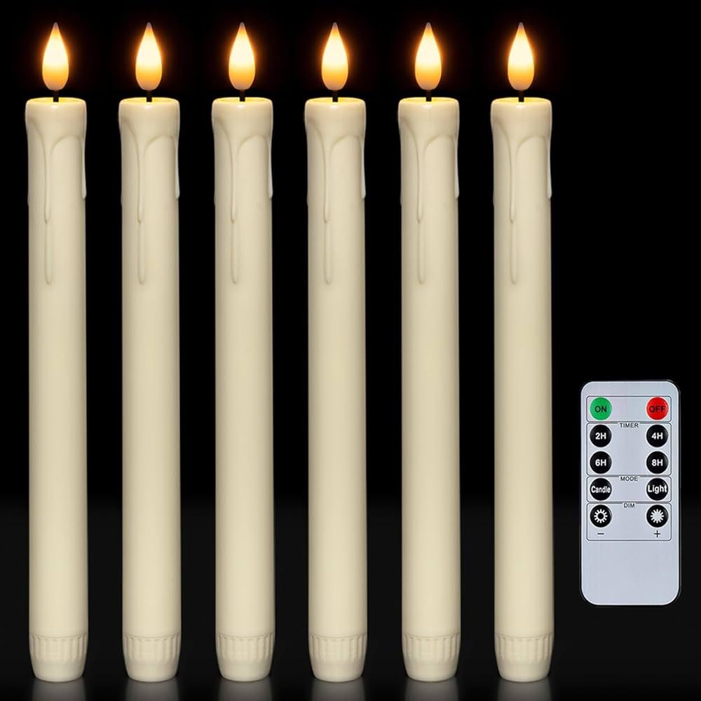 Homemory 6 Pcs Flameless Taper Candles with Remote, Timer, Dimmer, Ivory Battery Operated CandleS... | Amazon (US)