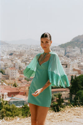 Callan Cape Dress — Teal | Yellow The Label
