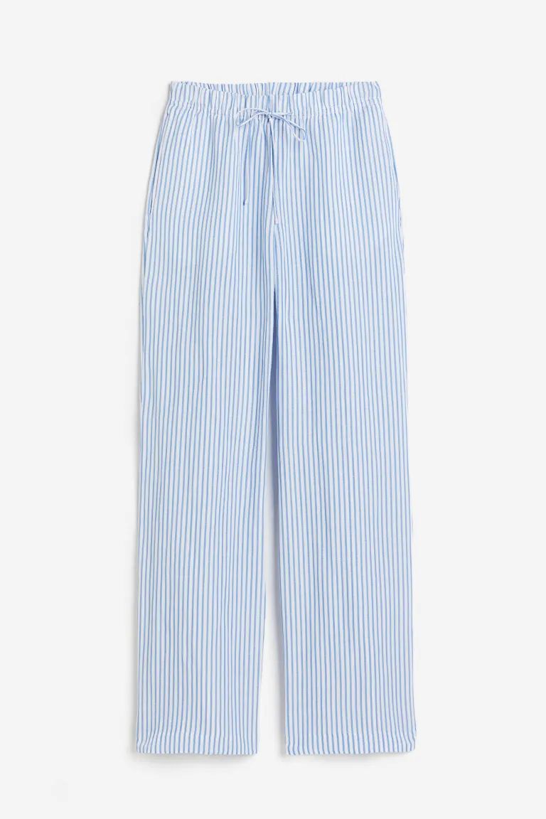 Linen-blend pull-on trousers - High waist - Long - White/Blue striped - Ladies | H&M GB | H&M (UK, MY, IN, SG, PH, TW, HK)