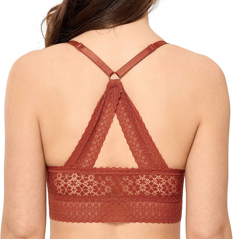 MOMANDA Women's Wireless Maternity Nursing Lace Bralette Bra Racerback Deep V | Amazon (US)