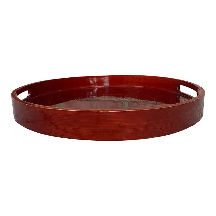 Vintage Asian Red Lacquered Round Serving Tray | Chairish