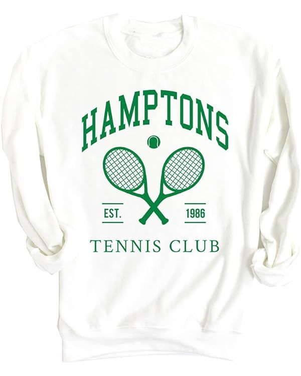 Adult Hamptons Tennis Club Oversized Sweatshirt, Vintage Tennis Sweatshirt, Preppy Sweatshirt | Amazon (US)