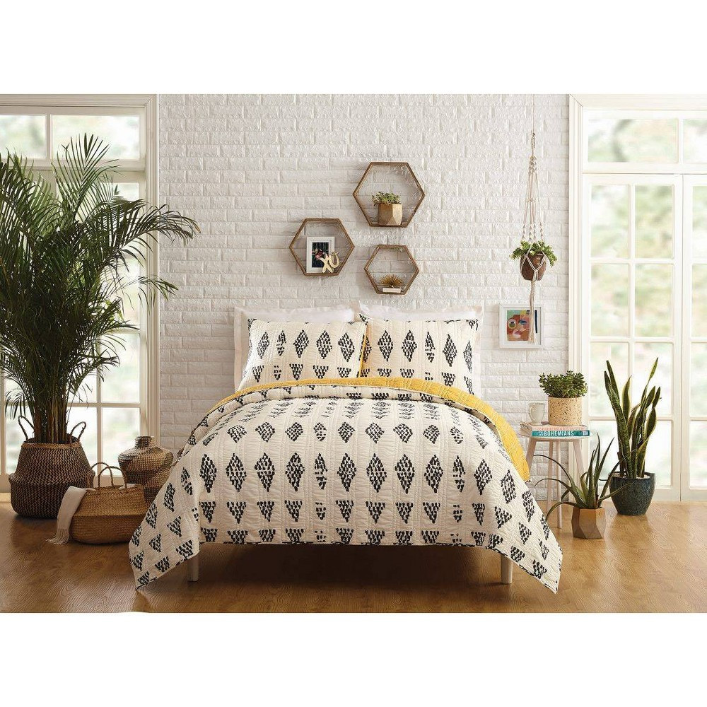 3pc Full/Queen Prosperity Quilt & Sham Set Black/White - Jungalow by Justina Blakeney | Target