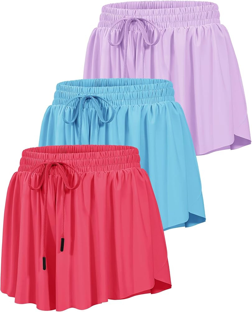 HASMES Girls Butterfly Shorts Teen Flowy Athletic Shorts for Running Dance Cheer 5-14Y | Amazon (US)