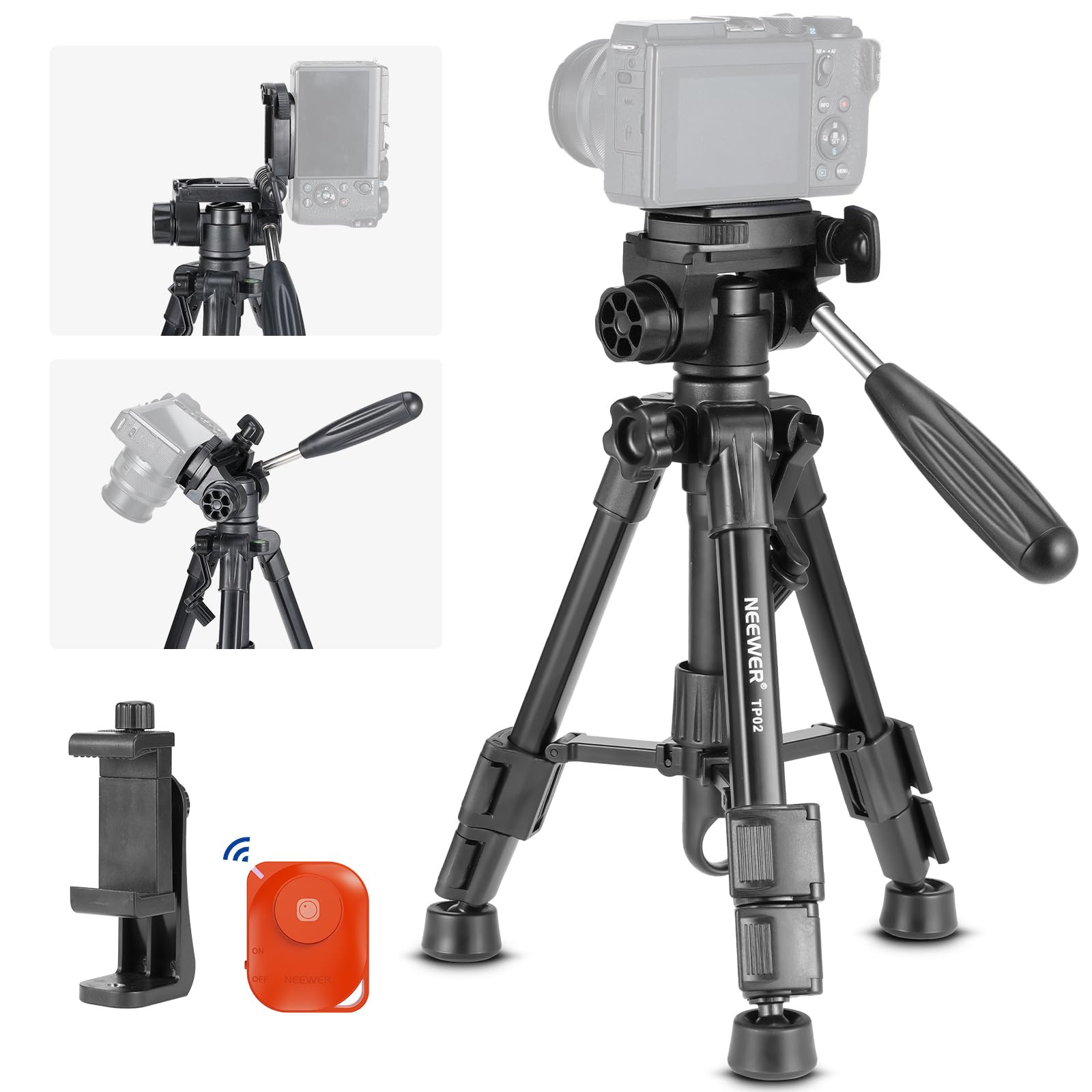 NEEWER Basic Mini Desk Tripod for iPhone & Camera with 3 Way Pan Tilt Head, Handle & Remote, Meta... | Amazon (US)