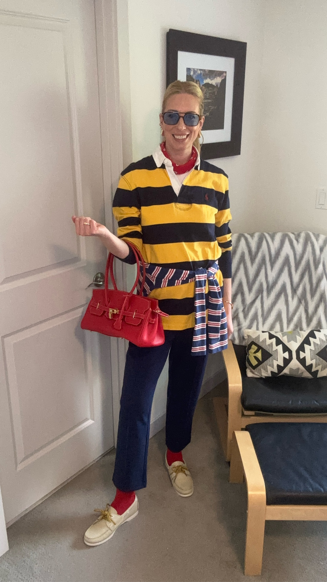 Let’s take this outfit up a few notch’s with styling and accessories! Never underestimate the power of a colorful sock. 

Ruby Shirt @Polo Ralph Lauren
White tshirt and socks @UNIQLO USA 
Striped long sleeve @ZARA 
Pants (very old) @LOFT 
Boat shoes @minnetonka from @ebay 
Shoe laces from, sunnies and bandanna @Amazon 
East West bag from @Vestiaire Collective 

#seattlecontentcreator #styleinspo #preppyaesthetic #ootdinspo

#LTKOver40 #LTKmomlife #LTKootd