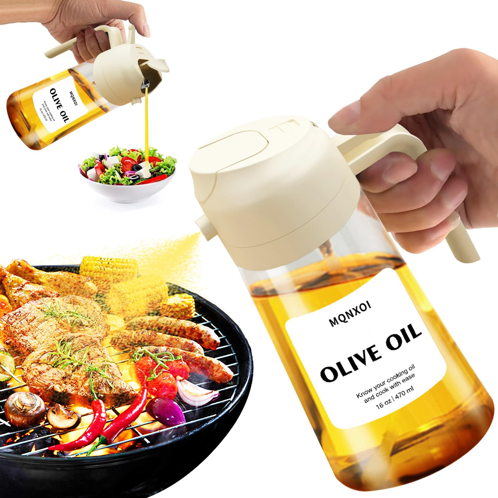 2 in 1 Glass Oil Sprayer & Dispenser,16oz/470ml Olive Cooking, Air Fryer, and Salad, for Kitchen ... | Amazon (US)