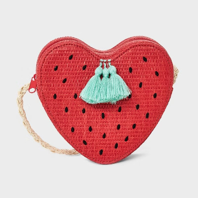 Girls' Strawberry Straw Crossbody Bag - Cat & Jack™️ Red: Woven Paper Straw, Zip Closure, Sho... | Target