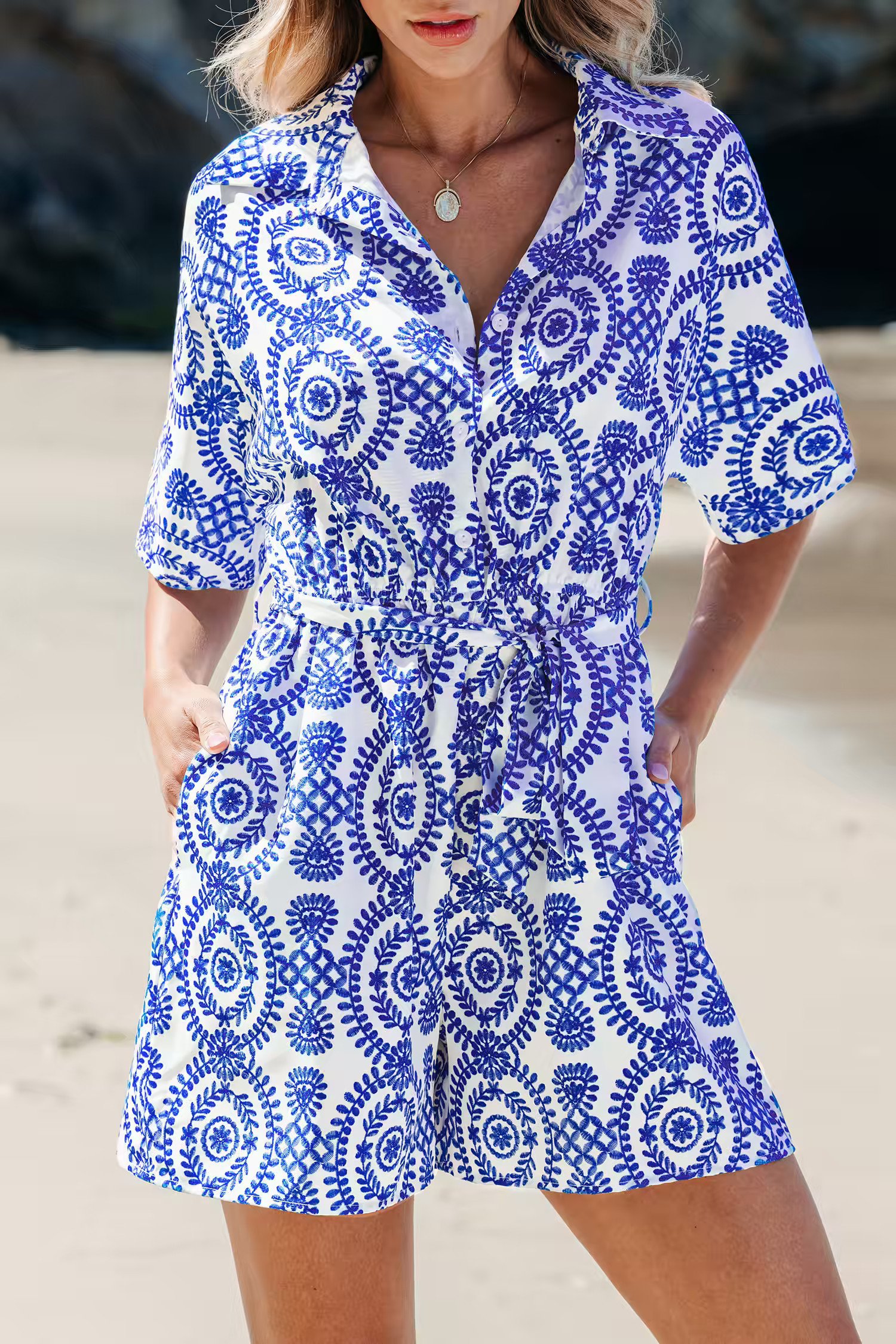 NewBelted Ornate Print Romper | Cupshe US