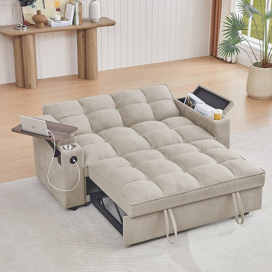 65" Cloud Couch Sleeper Sofa Bed with USB Charging Port & Side Pocket, Chenille Fabric Pull-Out S... | Amazon (US)