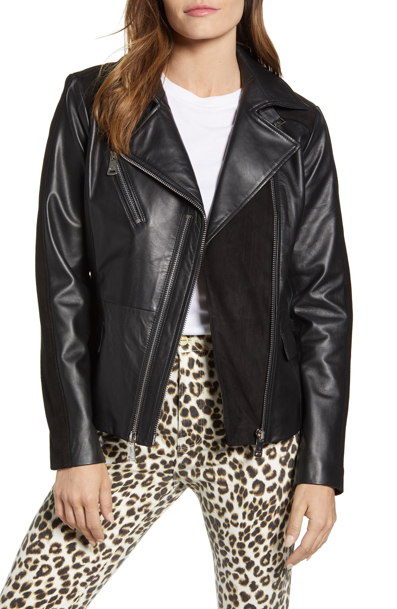 Suede Detail Leather Moto Jacket | Nordstrom