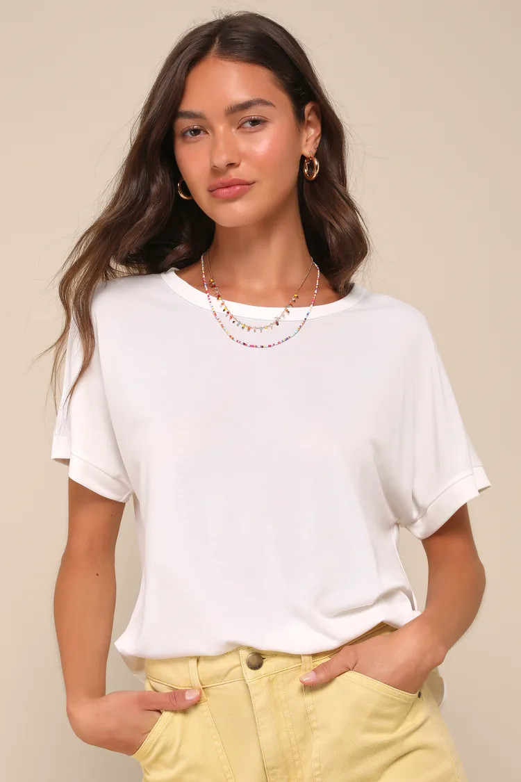 Easily Enjoyed Ivory Crew Neck Tee | Lulus