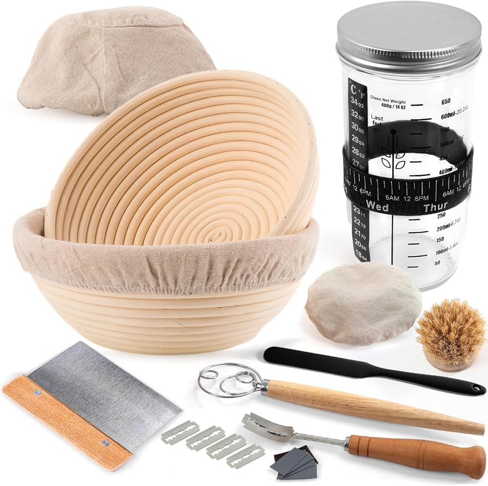 Joyyy Sourdough Starter Kit, Round 8.5inch Bread Proofing Baskets Set Includes 24oz Sourdough Gla... | Amazon (US)