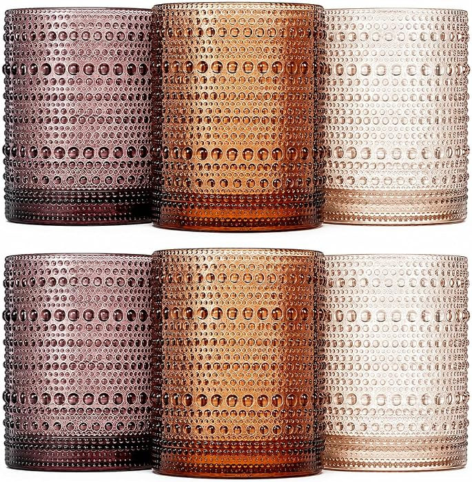 Venus Amber Brown Hobnail Highball Glasses Vintage Tumblers Set of 6 11 oz | Amazon (US)
