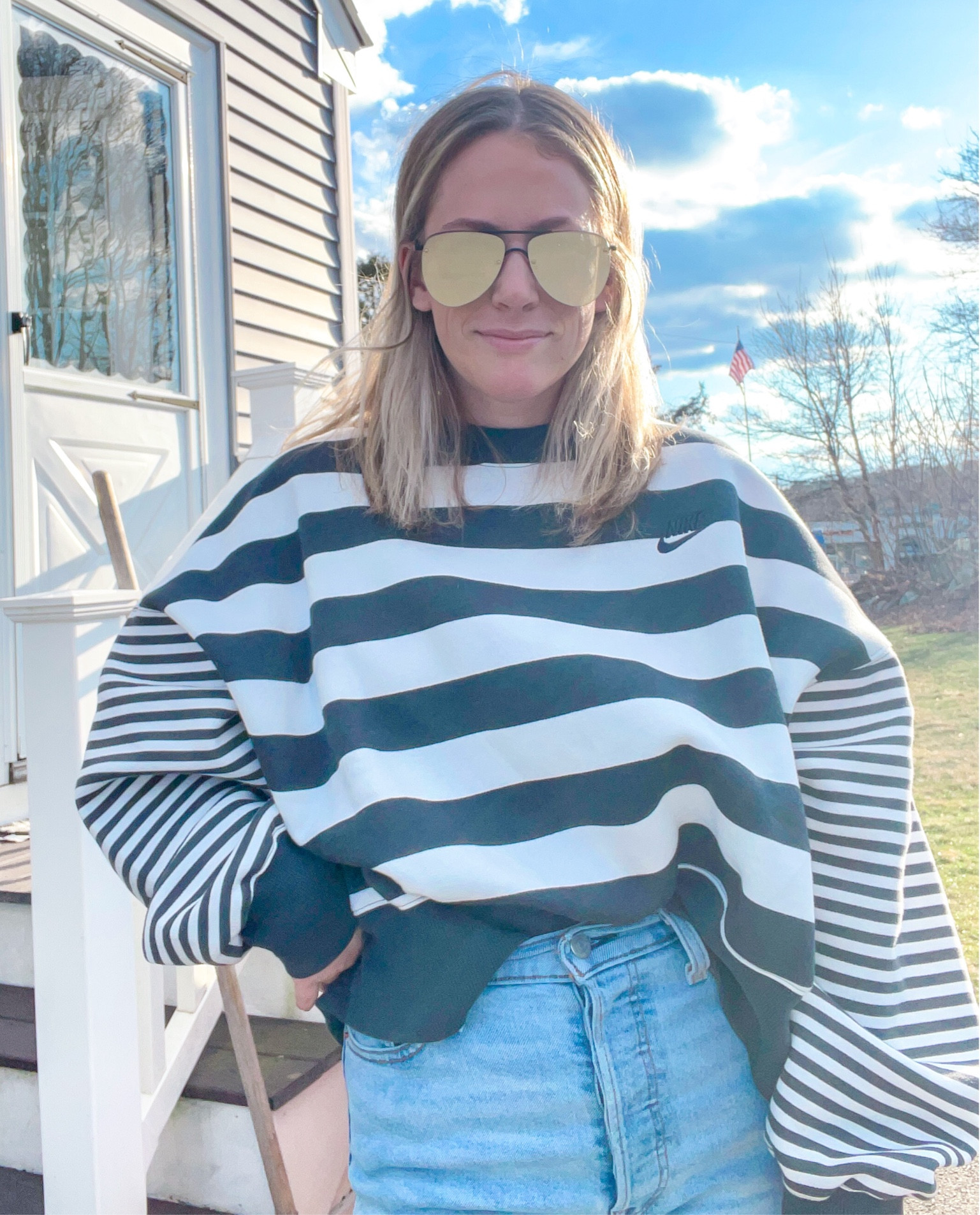 Nike Phoenix crew neck striped sweatshirt in gray stripes 
Wearing M 


#LTKSeasonal #LTKsalealert #LTKfitness