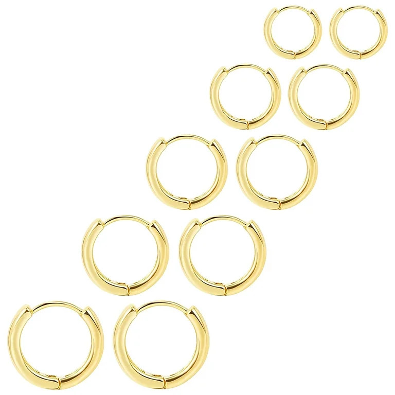 Wowshow 5 Pairs Stainless Steel Small Hoop Earrings Clasp Gold Plated Hoop Rounded Earrings Set f... | Walmart (US)