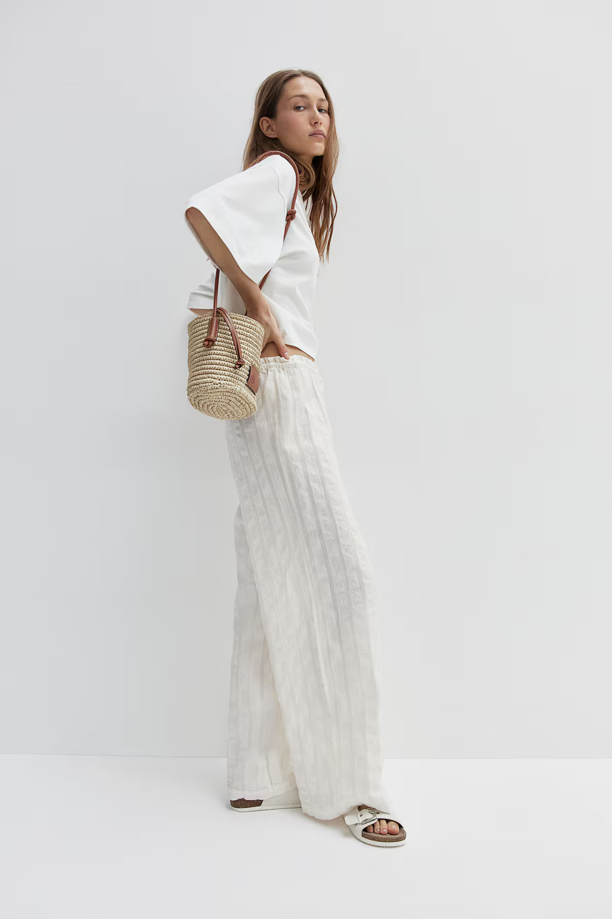 Wide drawstring trousers - High waist - Regular length - White - Ladies | H&M GB | H&M (UK, MY, IN, SG, PH, TW, HK)