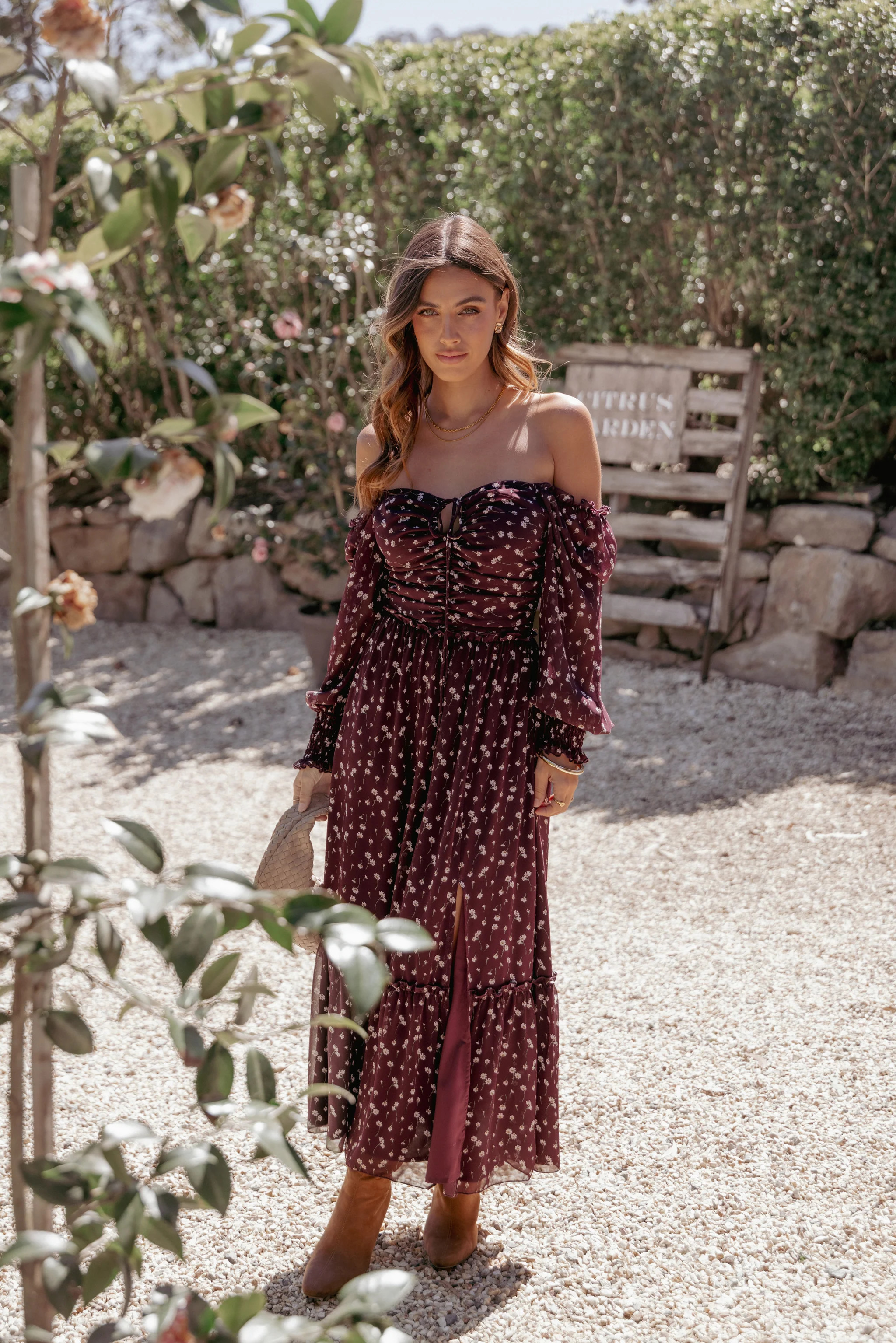 Keziah Long Sleeve Maxi Dress - Burgundy Floral | Petal & Pup (US)