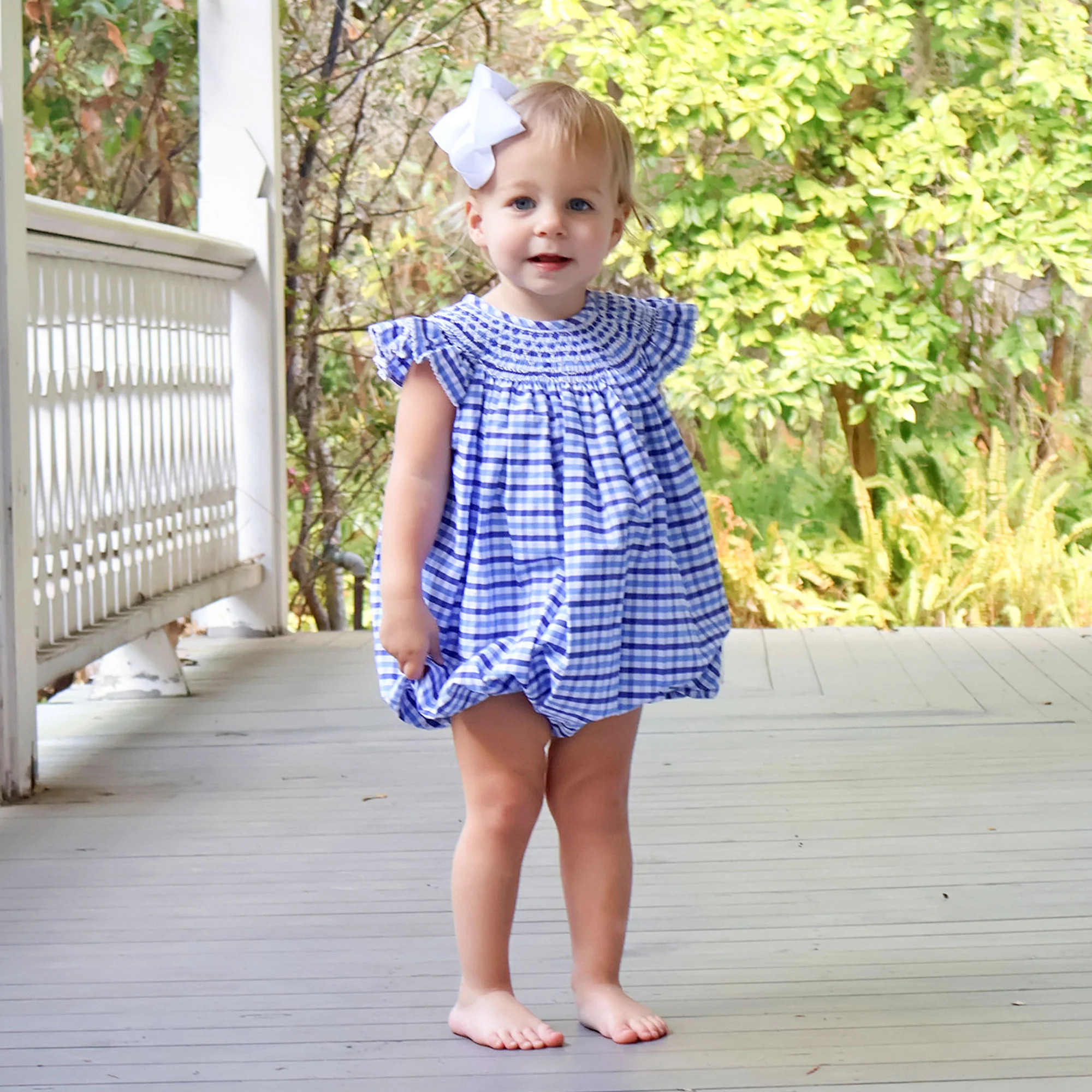 Summer Time Blue Gingham Angel Sleeve Bubble | Classic Whimsy