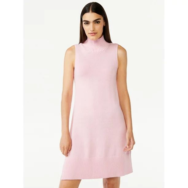 Free Assembly Women's Sleeveless Tall Neck Ribbed Sweater Mini Dress - Walmart.com | Walmart (US)