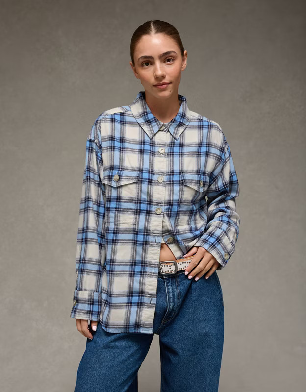 AE Plaid Button-Up Shirt | American Eagle Outfitters (US & CA)