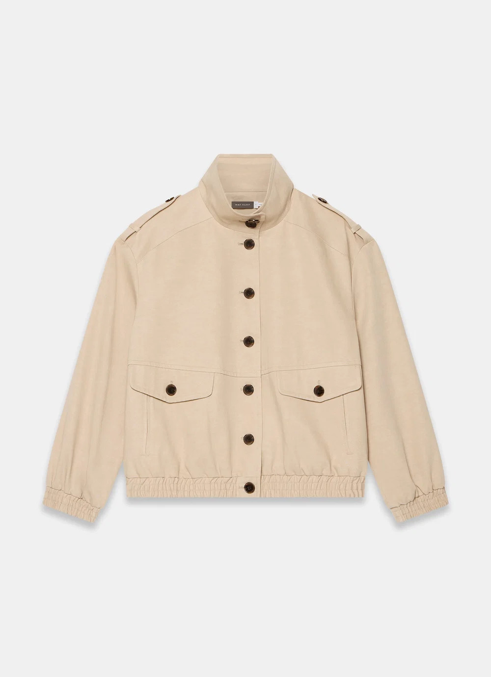 Neutral Cotton Blend Bomber Jacket | Mint Velvet