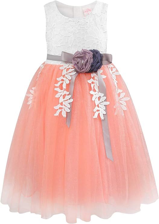 Bonny Billy Girl's Classy Embroidery Lace Maxi Flower Girl Dress | Amazon (US)