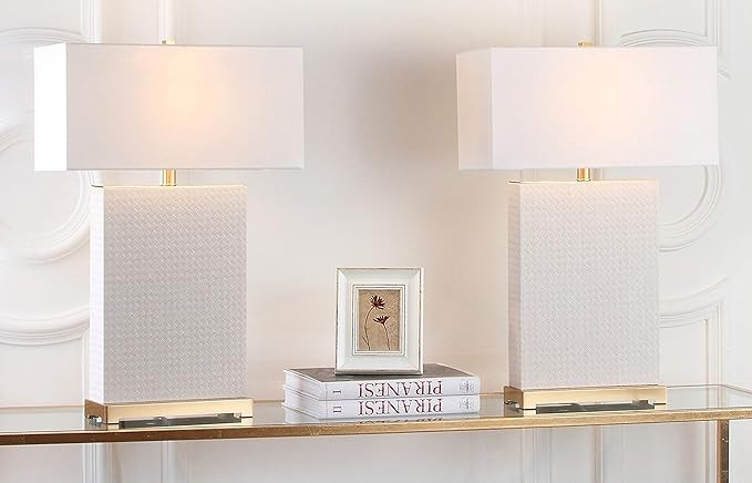 SAFAVIEH Lighting Collection Joyce Modern Art Deco Cream Faux Woven Leather Rectangle Shade 28-in... | Amazon (US)