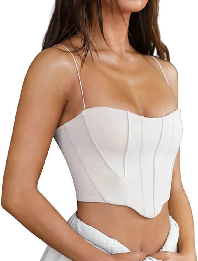 Avanova Women's Asymmetrical Hem Crop Top Seam Front Spaghetti Strap Camisole | Amazon (US)