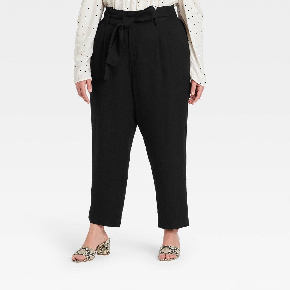 Women's Plus Size High-Rise Paperbag Ankle Pants - A New Day Black 2X | Target
