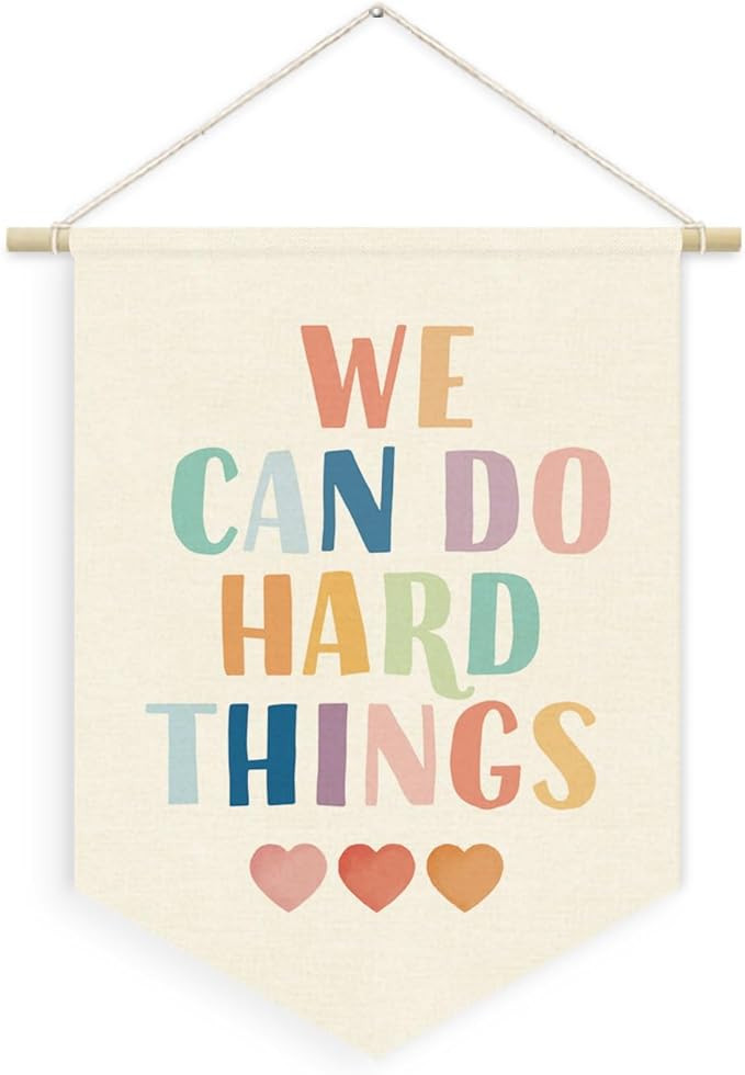 Boho Colorful Classroom Decor, We Can Do Hard Things Linen Canvas Banner for Wall Door Decor, Gro... | Amazon (US)