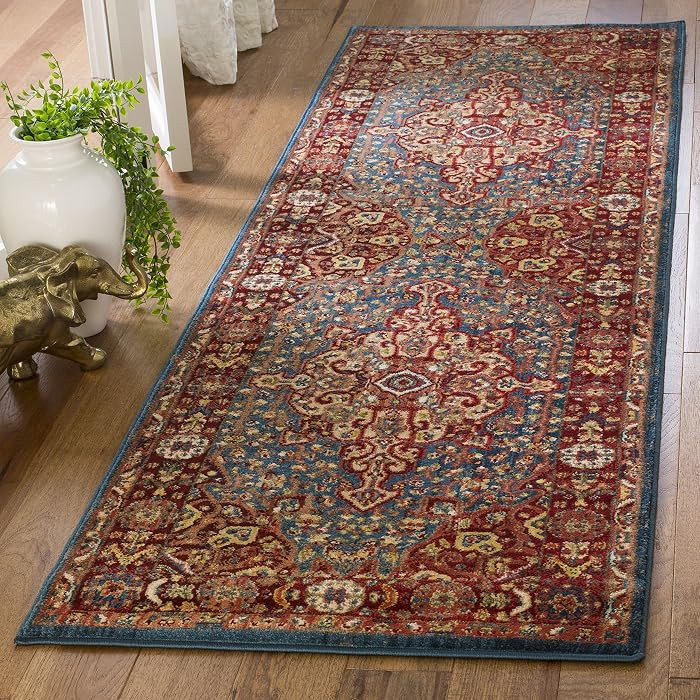 SAFAVIEH Runner Rug 2'6"x10' - Kashan Collection - Traditional Design, Blue & Red, Non-Shedding & Easy Cleaning, Ideal for Entryway, Hallway, Kitchen (KSN305A) | Amazon (US)